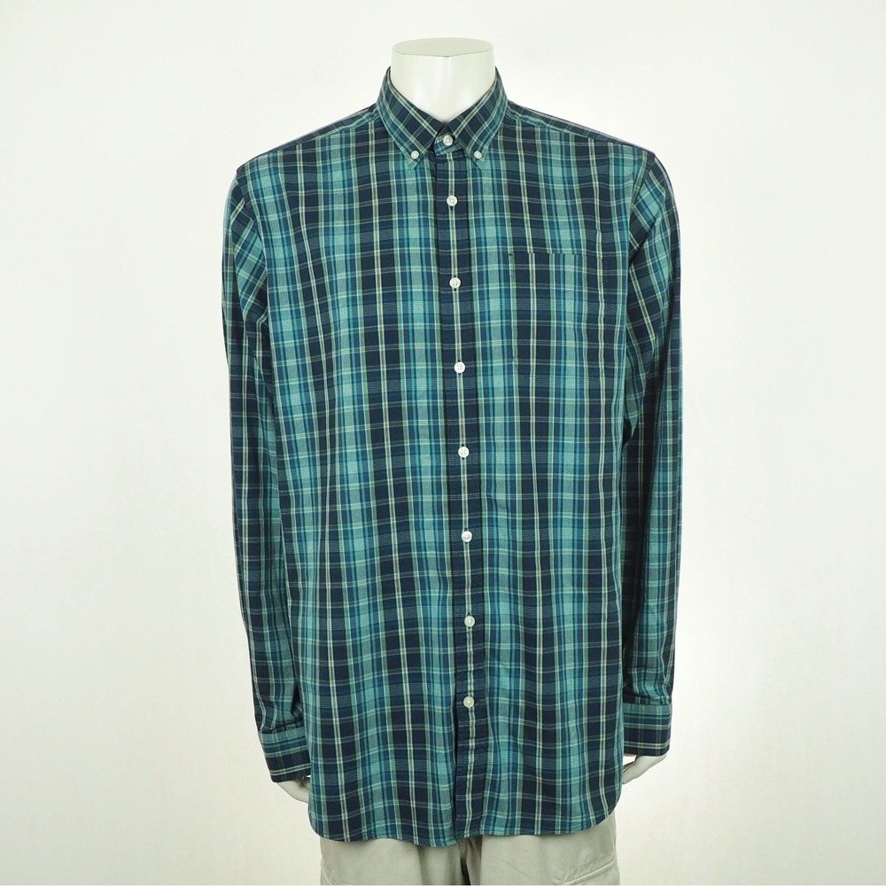 Eddie Bauer Button Down Shirt Mens TXL XLT Blue Plaid Wrinkle Free Classic Fit